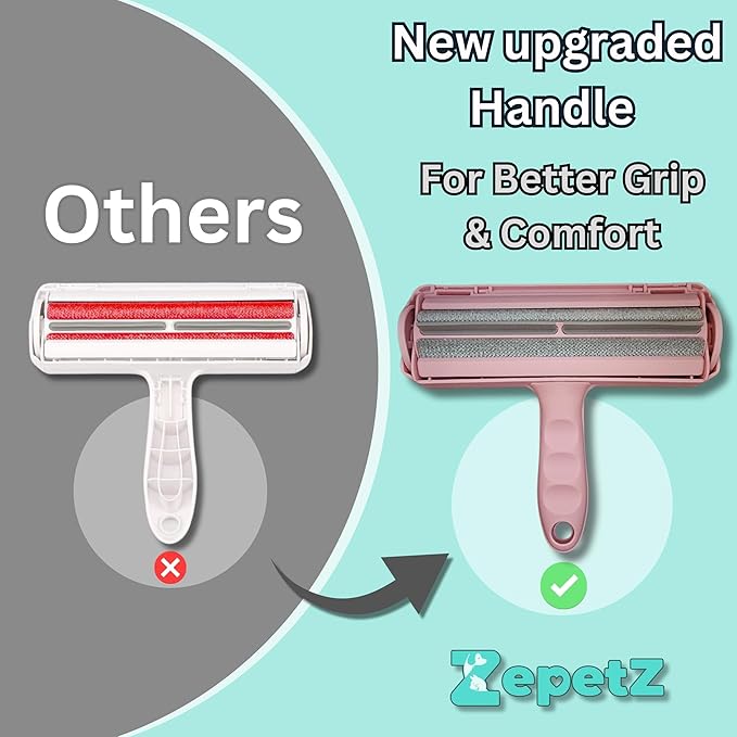 Pet Hair Removal Tool – Reusable Lint Roller for Dogs & Cats – Self-Cleaning Fur Remover Brush – Ergonomic Lint Roller for Carpet, Bedding, Couch, Car Seat & More (Pink)