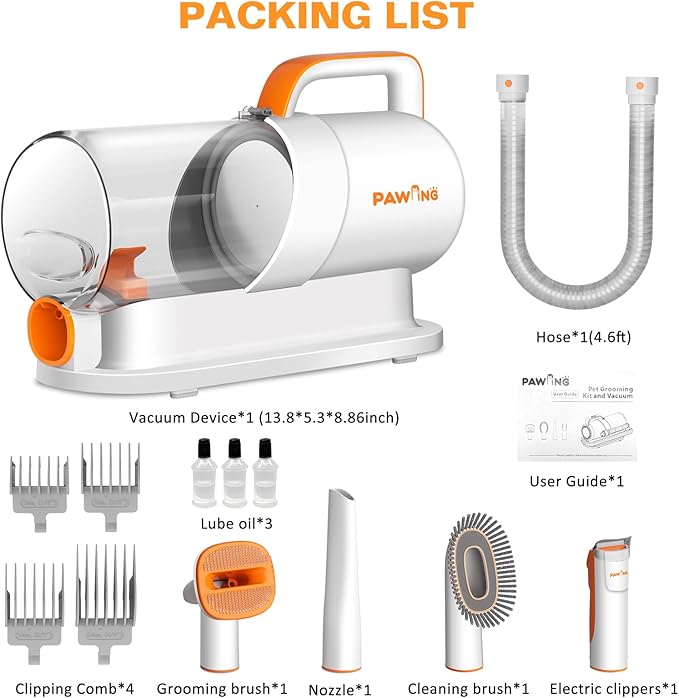 Pet Grooming Kit with Vacuum, All-in-1 Professional Deshedding Tools for Dogs & Cats - Low Noise Dogs Vacuum Cleaner with 2L Large Capacity Dust Cup for Shedding Pet Hair