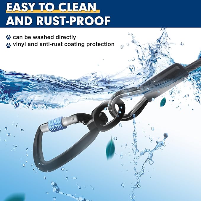 Snagle Paw Dog Leads for Yard 50FT-1000LBS Break Strength,Heavy Duty Tie Out Cable for Dogs with Swivel Lockable Hook & Spring,Chew Proof Dog Chain for Outside,Dog Run Cable for Medium Large Dogs