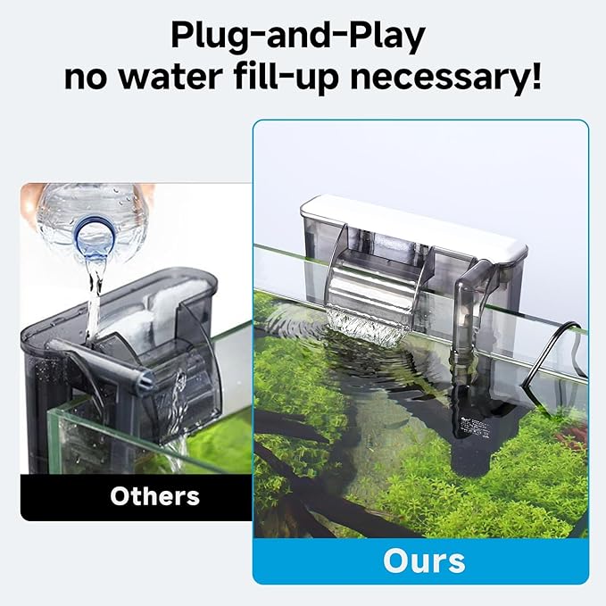AQQA Quiet 20-30 Gallon Fish Tank Filters - Auto Start Hang on Back Aquarium Filter, 6W/ 8W Adjustable Flow, Deodorization Decontamination Filter System AQ168 (6W 158GPH)