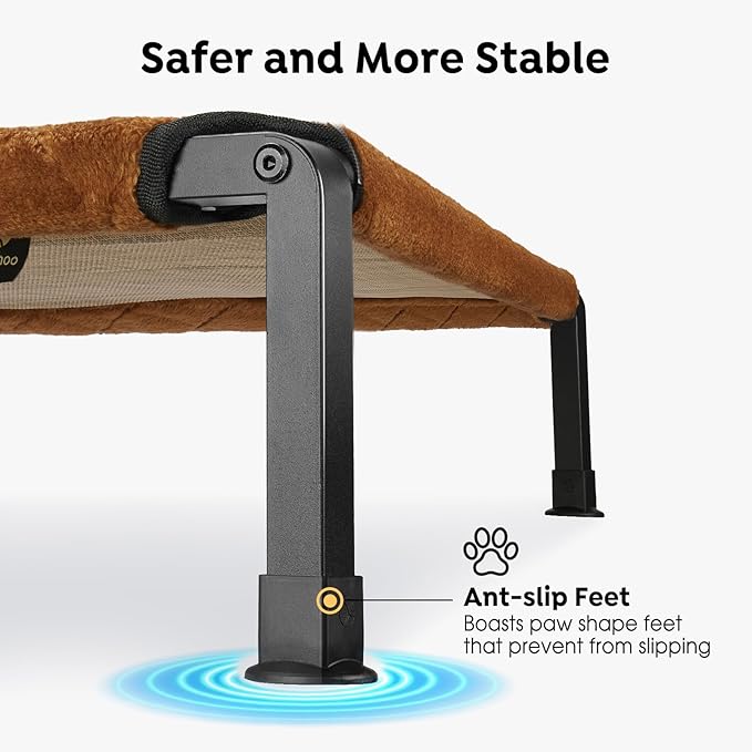 Veehoo Soft Plush Elevated Dog Bed, Raised Dog Beds with Heavy Duty Frame, Non-Slip Silicon Feet, Washable & Breathable Pet Cot for Indoor or Outdoor Use, 47" x 29", Brown, CWC2432A