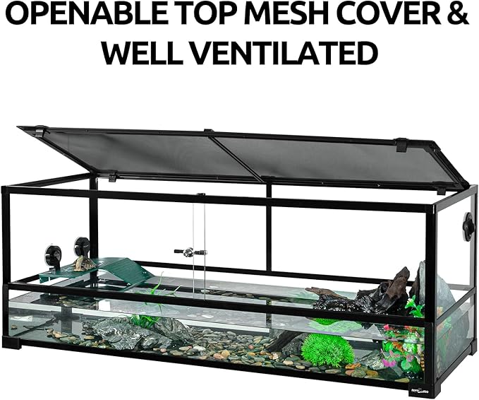 REPTIZOO 67 Gallon Large Turtle Tank Aquarium, 48"×18"×18" Tortoise Habitat Water-Land Ecological Turtle Tank with Drainage System Aquatic Aquarium
