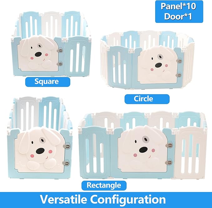Foldable Dog Play Pen Indoors, Non-Slip Sturdy Puppy Playpen with Door, 25.5" H 10-Panel Adjustable Shape Dog Fence Pen for Small/Medium Dogs, Thickened, Easy to Store