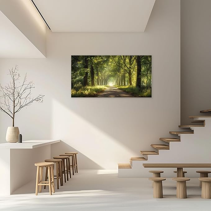 Large Forest Tree Wall Art Canvas Living Room Nature Green Pictures Framed Prints Oversize Wall Decor Landscape Painting for Bedroom Dining Office Home 60"x30"