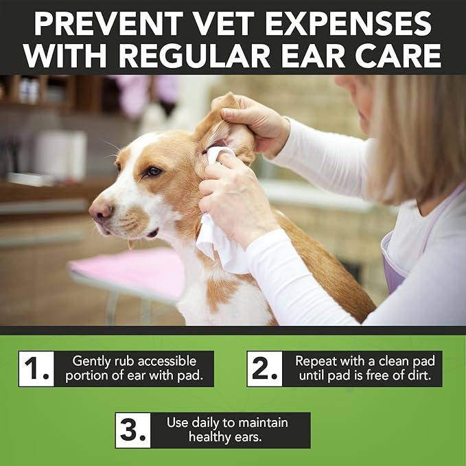 NOVEHA - Dog Ear Cleaner Wipes, Daily Ear Cleaner for Dogs & Cats - Stop Ear Itching with Aloe, Eucalyptus & Witch Hazel Ear Wipes for Dogs - for Odor Control, Dirt and Wax Removal, Unscented (300 Ct)