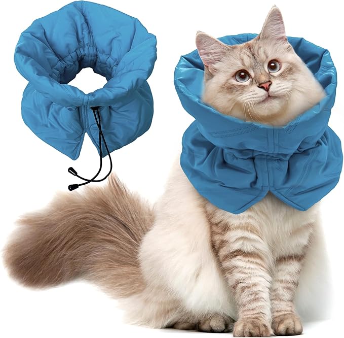 Cat Recovery Collar, Soft Adjustable Cat Cone Alternative, Lightweight Waterproof Fasteners Collars for Cats Kittens Puppies, After Surgery Stop Licking and Daily Use (Lake Blue, M(Neck7.9-13.8"))