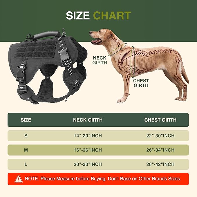 Tactical Dog Harness with Reflective Material, Adjustable Heavy-Duty No Pull Harness, Tear-Resistant Dog Tactical Vest with Handle, Breathable Outdoor Gear for Training, Hiking, Walking, Black L