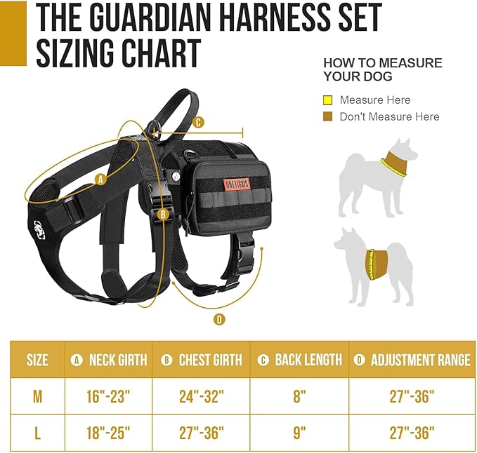 OneTigris Service Dog Vest Harness, Service Dog Cape Guardian Dog Backpack Harness with Pouches Dog Saddle Bag for Small Medium and Large Dogs (Black, Large)