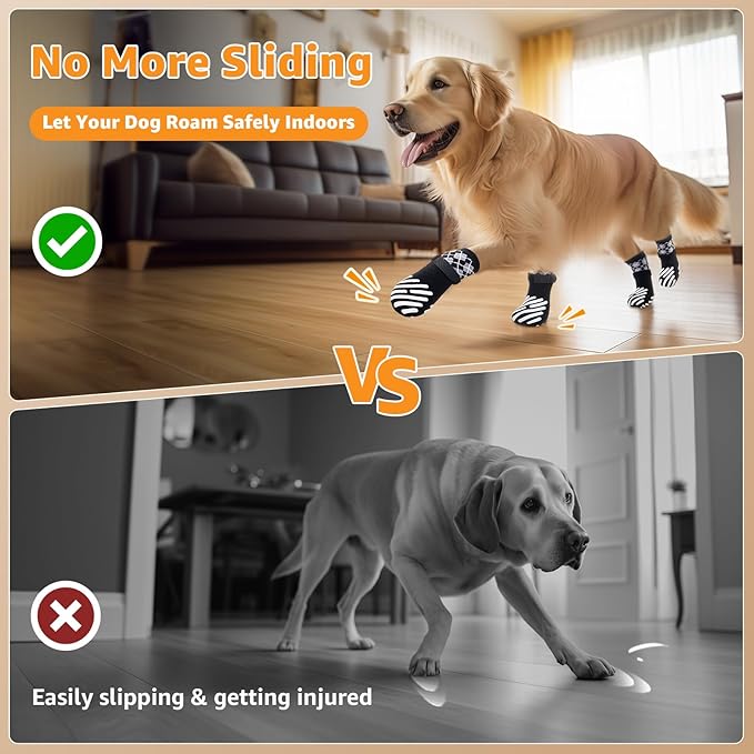 LOOBANI Dog Socks to Prevent Licking Paws - Dog Socks for Hardwood Floors Anti Slip for Traction Control - Dog Grippy Socks for Senior Dog Small Medium Large Dogs on Tile Floors, Black XXL