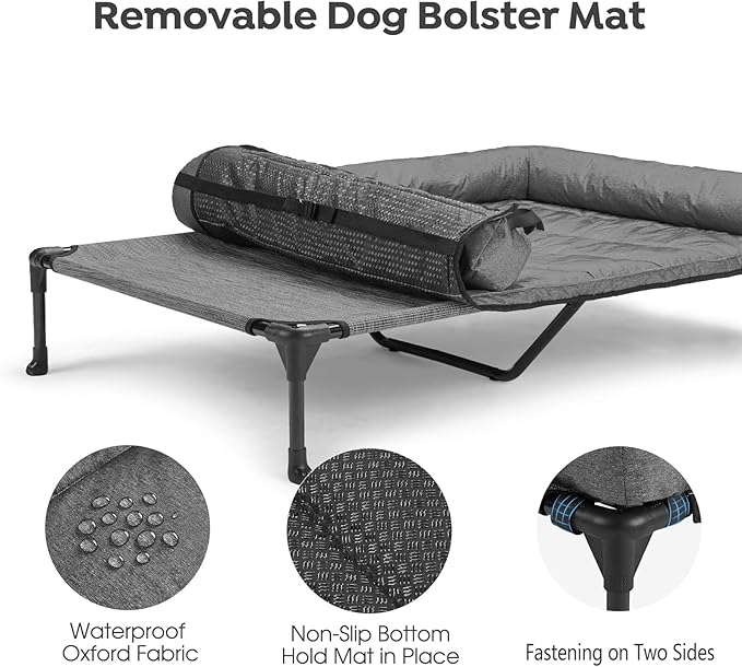 Veehoo Cooling Elevated Dog Bed Add Removable Waterproof Bolster Cushion Mat, Raised Pet Cot with Breathable Teslin Mesh, No-Slip Feet, Dog Sofa Bed for Indoor Outdoor, XLarge, Black Silver