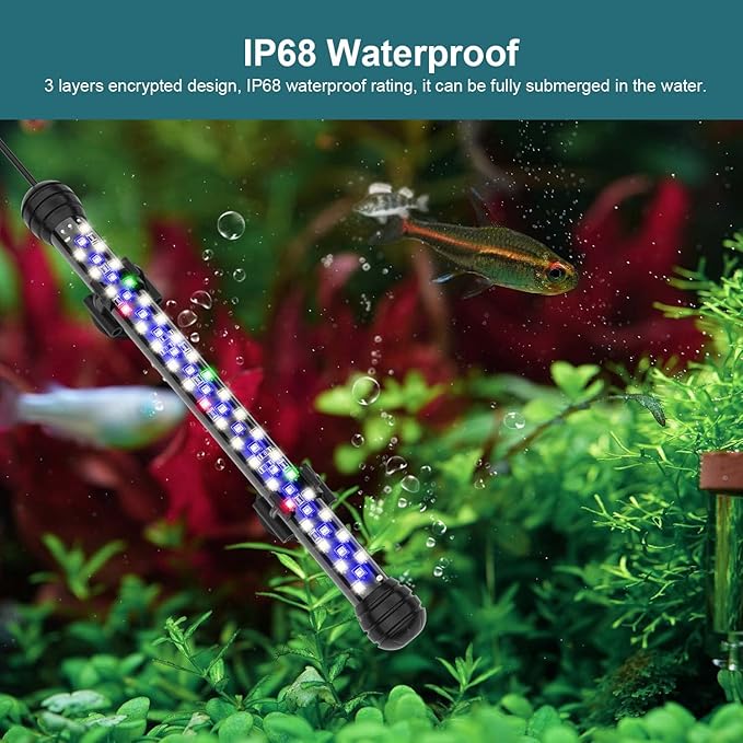 Led Aquarium Light with Timer, Submersible Aquarium Plant Light, Fish Tank Light with Auto On/Off, 3 Lighting Modes, Adjustable Brightness (11 inch for 12-23inch Planted Tank), 7W