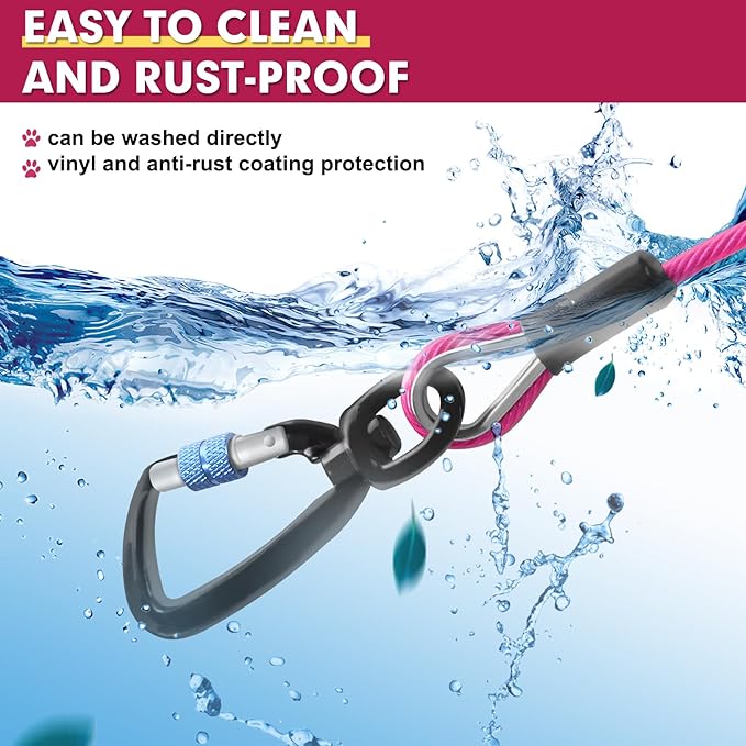 Snagle Paw Dog Leads for Yard 50FT-1000LBS Break Strength,Heavy Duty Tie Out Cable for Dogs with Swivel Lockable Hook & Spring,Chew Proof Dog Chain for Outside,Dog Run Cable for Medium Large Dogs