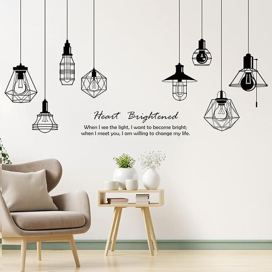 Removable 8pcs Hanging Black Vinyl Chandeliers Wall Sticker Quotes Heart Brightened Wall Decal DIY Peel and Stick Decor for Kids Boys and Girls Bedroom Living Room Studyroom Playroom Classroom