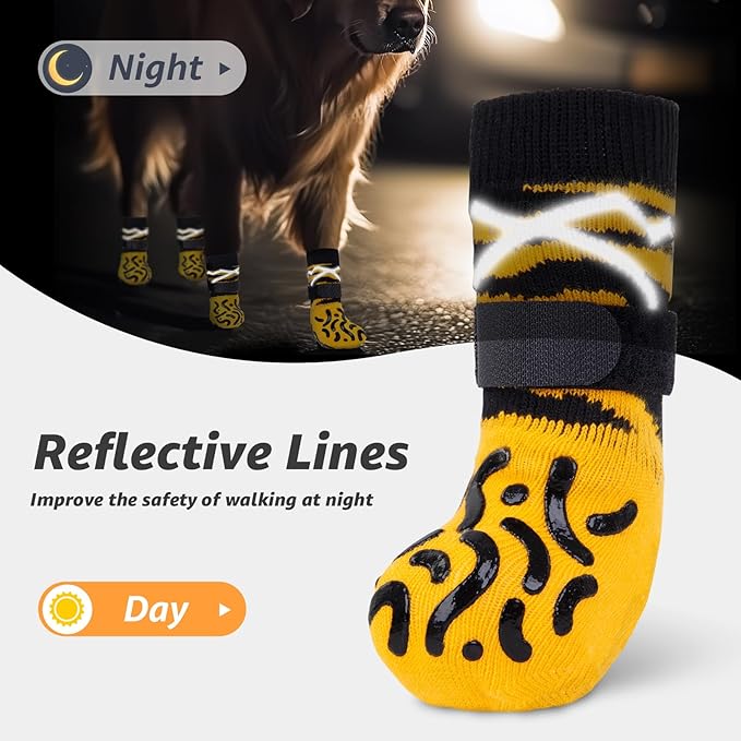 Reflective Dog Socks to Prevent Licking Paws, Dog Paw Protector, Hardwood Floors Anti Slip, Non Slip Dog Socks with Grippers, Dog Booties and Paw Protectors for Indoor Use - Size Medium