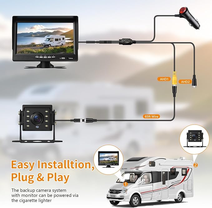 Wired Reverse Backup Camera with 7" Screen, Waterproof IP68, Night Vision Vehicle Camera for Truck, RV, Trailer, Vans, Bus - Tulakeey