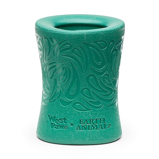 WEST PAW Funnl Dog Chew Toy - Interactive Treat Toys for Dogs - Toy Fillable with Earth Animal No-Hide Chews - Large 4.25" Kelp | Made in USA