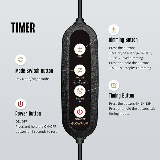 GLOWRIUM Aquarium Light, LED Freshwater Fish Tank Light with Timer, Full Spectrum Planted Aquarium Grow Lights with Daylight/Moonlight Mode, Brightness Adjustable, Auto On/Off (36-46 in)