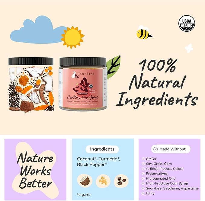 kin+kind Organic Supplements for Dogs&Cats - Pumpkin Boost for Healthy Poops - Hip+Joint Supplement - Vet Formulated, Natural Formula - Made in USA - Poop | Hip+Joint M. (2 x 4 oz)