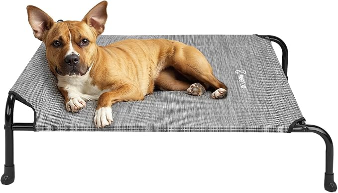 Veehoo Original Elevated Dog Bed - Outdoor Raised Dog Cot, One-Sided Raised Headboard Cooling Pet Bed, Non-Slip & Breathable, L, CWC2417A