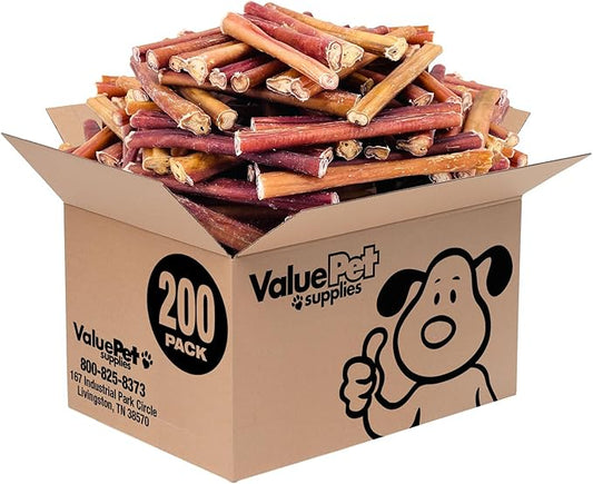 ValueBull Bully Sticks for Dogs, Thick 6 Inch, 200 Count Bulk Pack - All Natural, Grass Fed, Single Ingredient, Long Lasting Dog Treats