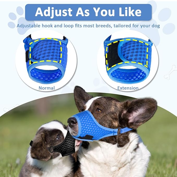LUCKYPAW Soft Muzzle for Medium Large Sized Dogs Beagle Labrador German Shepherds, Dog Muzzle to Prevent Biting Chewing, Adjustable Breathable Mouth Guard for Grooming Walking Training(Blue, XL)