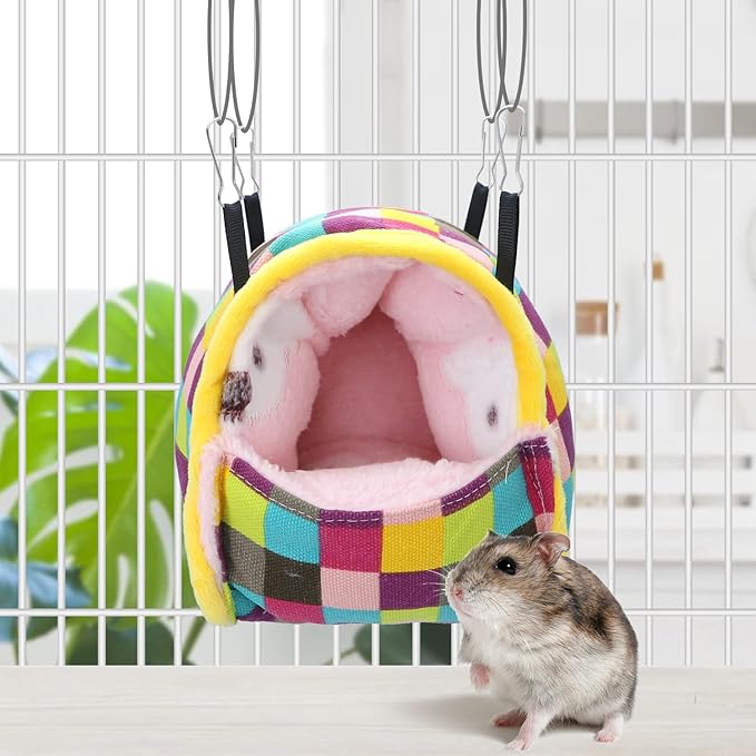 Wontee Hamster Bed Hideout Sugar Glider Hammock Small Animal Warm Bed House for Hamsters Hedgehogs Sugar Glider Gerbils Mice (Medium, Colorful Plaid)