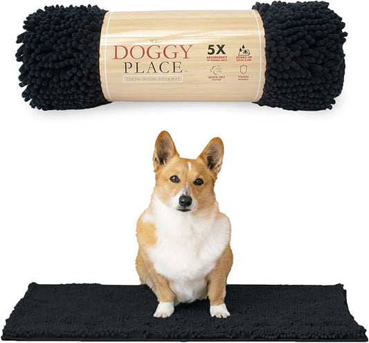 My Doggy Place Microfiber Dog Mat for Muddy Paws, 31" x 20" Black - Absorbent and Quick-Drying Dog Paw Cleaning Mat, Washer and Dryer Safe - Non-Slip Rubber Backed Dog Floor Mat, Medium