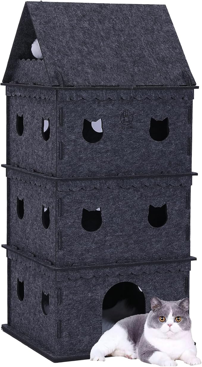4-Tier Indoor Cat Apartment，Cozy Pet Cat Bed, Hideaway, and Sturdy Cat Castle for Multiple and Large Cats