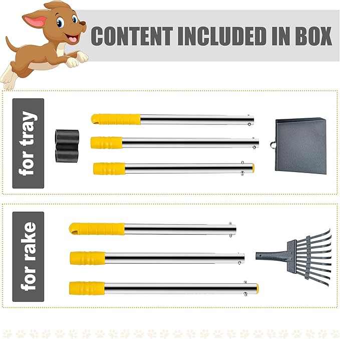 Niubya Pooper Scooper for Dogs, Metal Poop Scooper Tray and Rake Set with Adjustable Long Handle, Dog Pooper Scooper for Pet Waste Removal