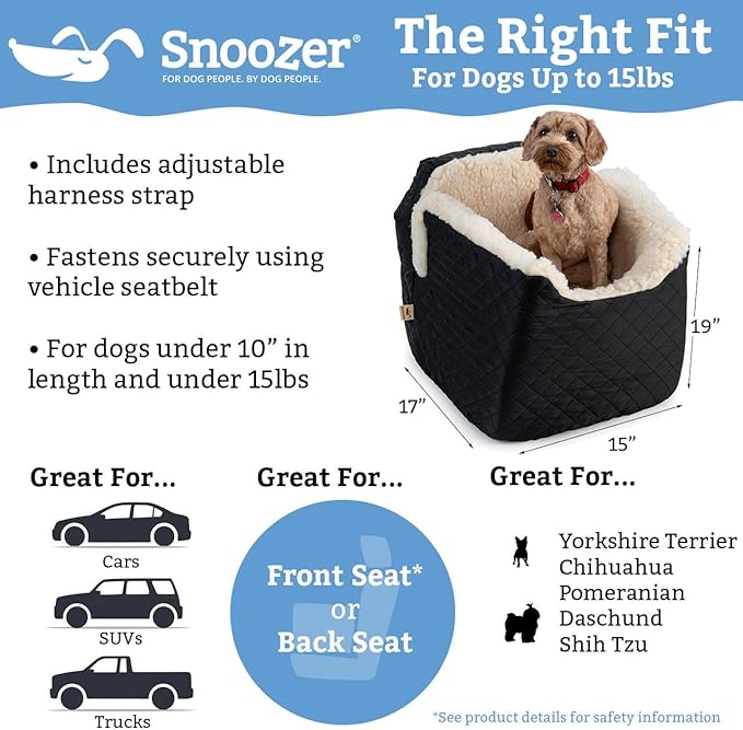 Snoozer Dog Car Seat: Lookout I Booster Seat for Small Dogs (5-15 lbs), Denim Diamond Fabric, Machine Washable Cover