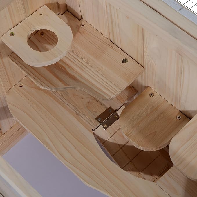 PawHut 2-Level Hamster Cage Mice and Rat House, Small Animal Habitat for Chinchillas with Openable Top, Front Door, Shelf and Ladder, Natural