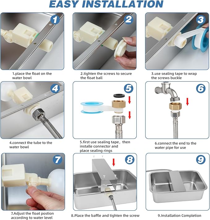 YUEPET 3 Gallon Auto Dog Water Bowl Dispenser Outside Automatic Water Dispenser for Large Dogs Stainless Steel Auto-Fill Dog Waterer Feeder with Float Valve for Pets Indoor Outdoor Use