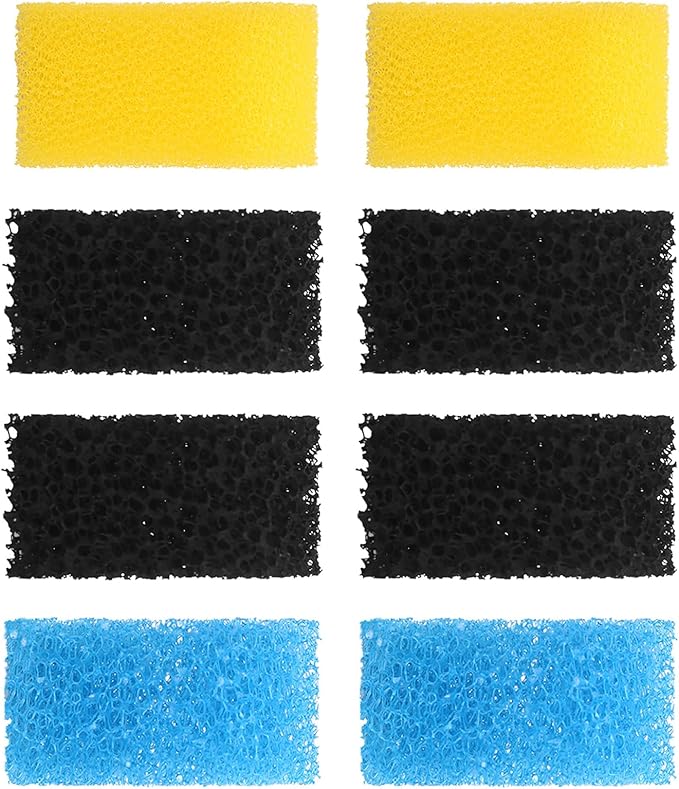 Replacement Aquarium Filter Sponge, Fish Tank Filter Replacement Parts, Including 2 x Coarse Sponge, 2 x Fine Sponge & 4 x Carbonized Sponge