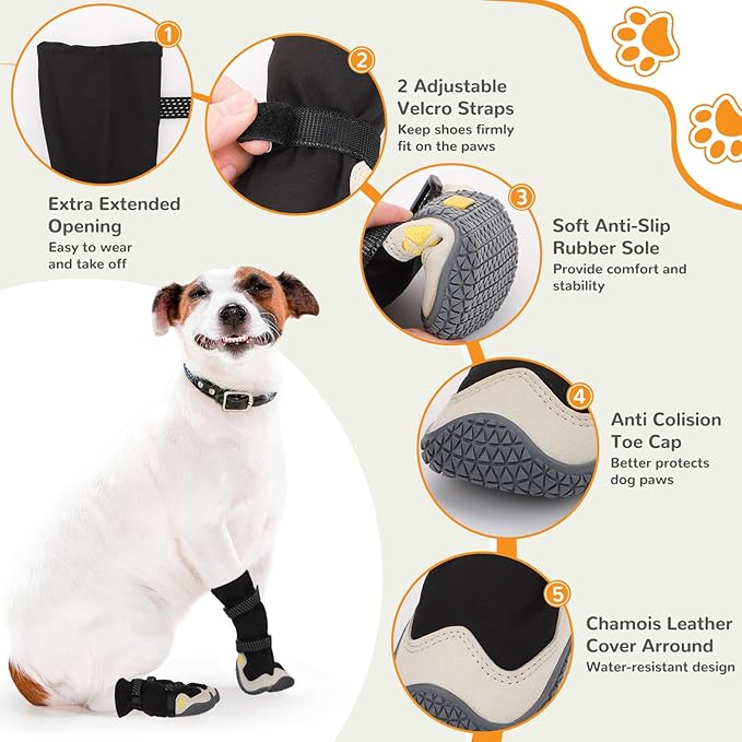 Dog Shoes for Large Small Medium Dogs, Dog Snow Boots Winter, Dog Booties and Paw Protectors to Prevent Licking, Anti-Slip Dog Shoes with Reflective for Hot Pavement,Hardwood Floors, Hiking (Size 4)