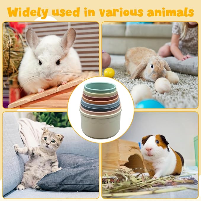 8 Pcs Stacking Cups for Small Animal Toys,Nesting Rabbit Toys of Different Sizes,Safe Plastic Colorful Nesting Toys for Bunny Guinea Pig Hiding Food and Playing