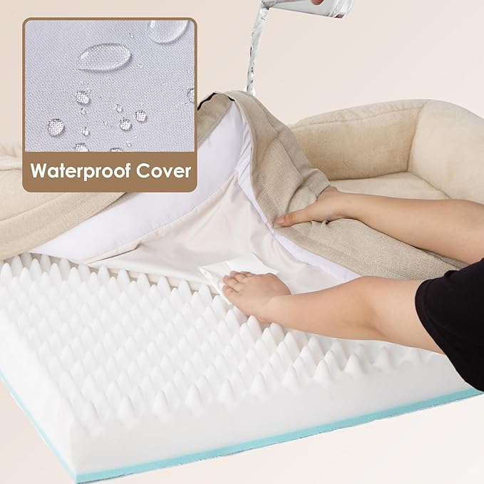 EHEYCIGA Memory Foam Dog Bed for Medium Size, Orthopedic Dog Sofa with Sides and Waterproof Liner, Washable Bolster Pet Bed Couch with Removable Cover, 30x20x6.5 Inch, Beige