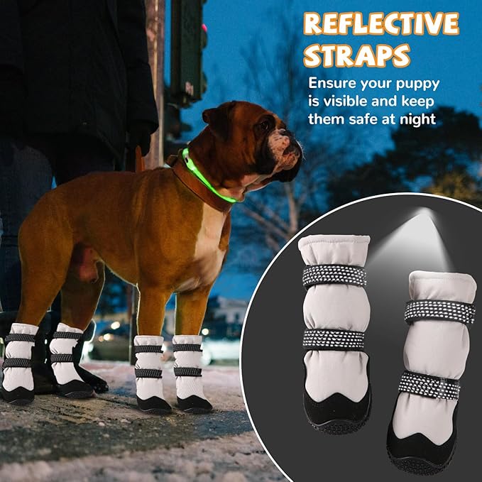 Winter Dog Snow Boots with Warm Wool Lining, Dog Shoes for Large Small Medium Dogs, Dog Booties and Paw Protectors, Anti-Slip Dog Shoes with Reflective for Snow, Hardwood Floors, Hiking (Size 4)