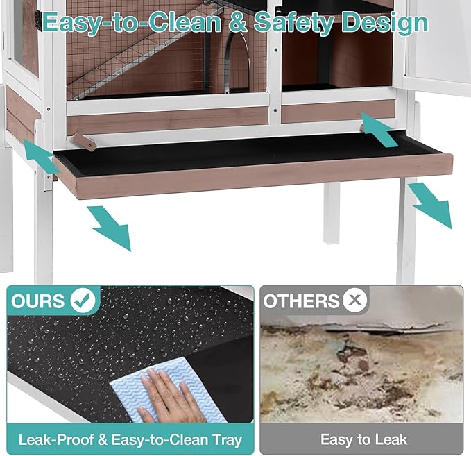 Guinea Pig Cage with Wooden Stand,Indoor Rabbit Hutch with 2 Stories,Hamster Cage with Anti Chew Ramp,Hideout, Platform, Pull Out Tray (Brown)