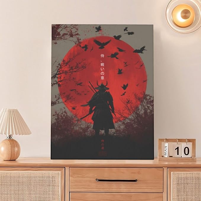 Japanese Armored Samurai Wall Art Modern Japan Warrior Canvas Wall Decor Asian Oriental Bushido Pictures Painting Print Artwork Framed Decorations Gifts for Room Bedroom Office Living Room 12"x16"
