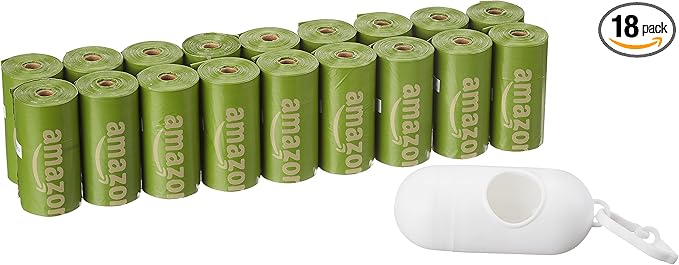 Amazon Basics Dog Poop Bags with Dispenser, 270 Count, Enhanced for Guaranteed Leakproof, Brazilian Mango Scented, Includes Leash Clip