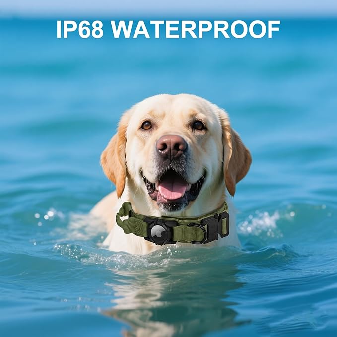 Tactical AirTag Dog Collar Leash Set - Heavy Duty, Adjustable GPS Collar Compatible with Apple AirTag, with Holder & Control Handle for Medium/Large Dogs [ Green, M ]