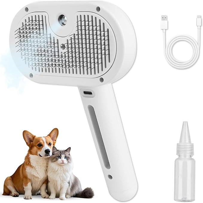Dog Brush for Shedding, Cat Brushes for Indoor Cats, Cat Brush for Shedding - Pet Grooming Supplies with Steam, Hair Removal Comb Spray for Long-Haired Cats and Dogs (White)