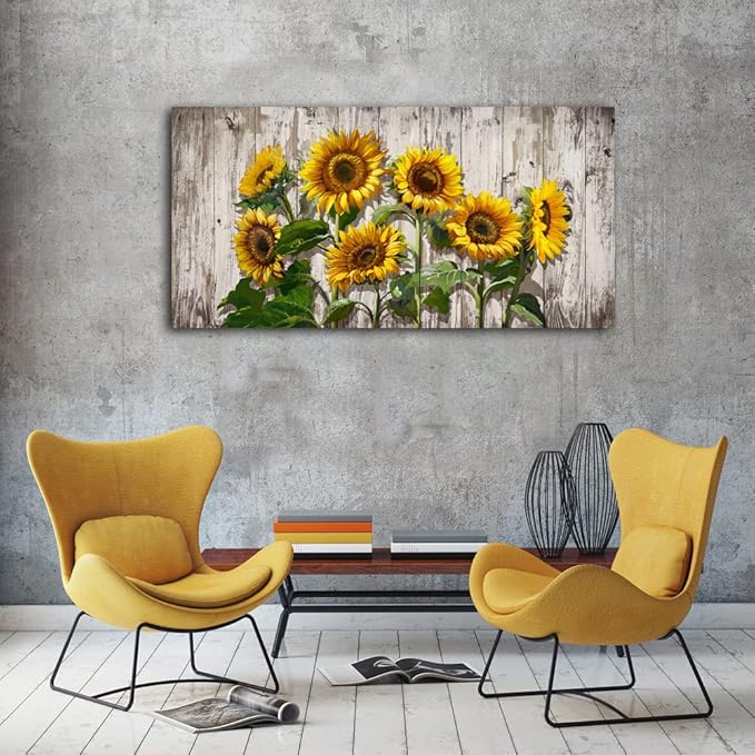 Jiuqinghua Canvas Prints Wall Art Abstract Board Paintings 1 panel Wall Art for Bedroom Rustic Sunflower Kitchen Decor Yellow Vintage Wall Decor Sunflowers Framed for Living Room Bedroom Office
