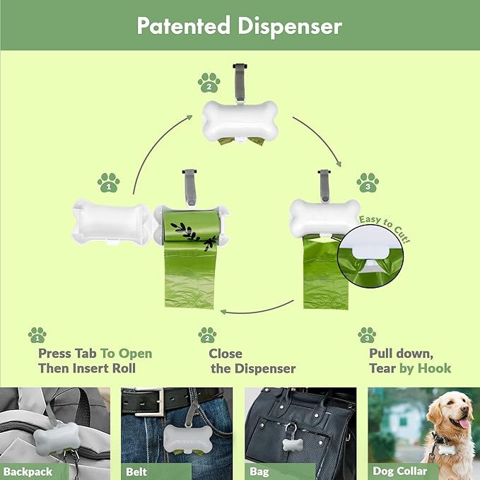 GORILLA SUPPLY Dog Poop Waste Bags with Dispenser and Leash Tie, 9" x 13", Green, 1000 Count