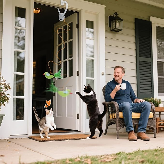 Interactive Cat Toys for Indoor Cats Automatic Electric Flying Bird Feather Wand Toy - Best Kitten & Adult Cat Enrichment Stimulation Toy Hanging Electric Kitty Toys for Bored Cats（Bright White）