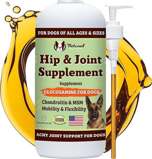 Natural Dog Company Liquid Glucosamine Hip & Joint Oil for Dogs, 16 oz, Extra Strength Cartilage & Joint Support, Helps Mobility and Eases Occasional Stiffness, Dog Vitamins & Supplements