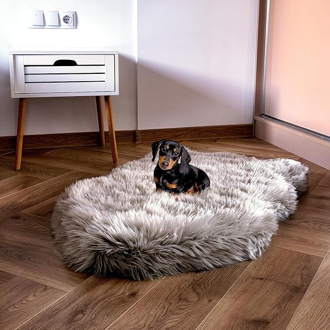 IHAPPYDOG Luxury Faux Fur Orthopedic Dog Bed, Memory Foam Dog Bed for Small, Medium, Large and XL Pets, Fluffy Pet Bed with Waterproof and Washable Cover (Grey, 40"x25")