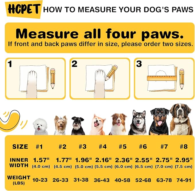 Hcpet Dog Shoes, Dog Boots for Large Dogs, Waterproof Dog Booties Paw Protector for Summer Hot Pavement, Winter Snowy Day, Outdoor Walking, Indoor Hardfloors Anti Slip Sole Black Size 6