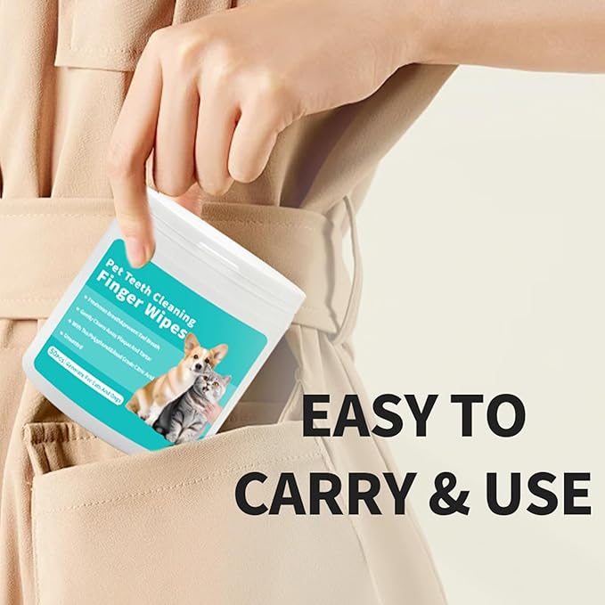 YUHUF-Teeth Cleaning Finger Wipes for Dogs & Cats, Pet Dental Care by Reducing Plaque and Tartar Remove Bad Breath, Disposable Gentle Gum Care Pet Wipes, 50 PCS