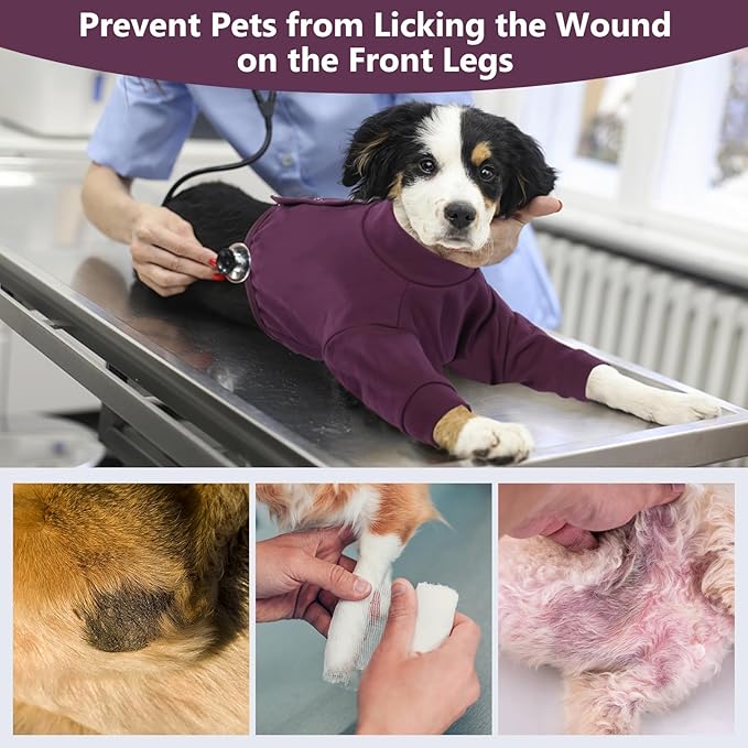 IDOMIK Dog Recovery Suit, Dog Surgery Recovery Suit Front Legs, Comfy Joint Leg Sleeves After Surgery, Elbow Braces Protector for Leg Injuries & Joint Pain, Cone Collar Alternatives,Purple,M